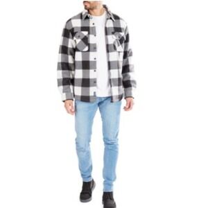 Smith's Workwear men's sherpa-lined plaid‎ fleece shirt jacket MD black white